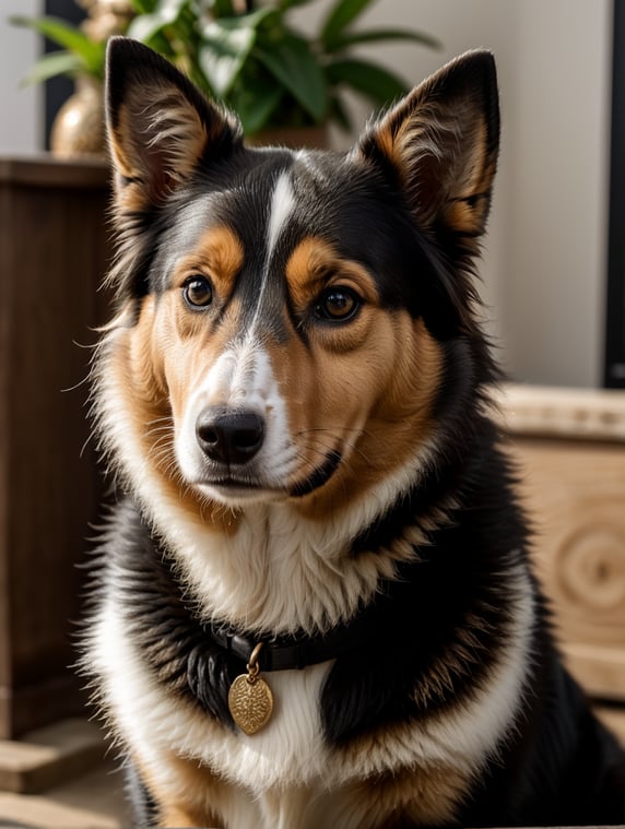 shetland sheepdog black and white, girl blonde hair
