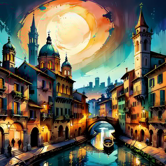 A stunning portrayal of Verona city in Italy on a magical, dark fantasy night view. The image captures the city's breathtaking beauty in exquisite detail, showcasing vibrant and rich colors that illuminate the night scene. Every element is meticulously depicted, from the intricately designed buildings to the shimmering lights that gracefully adorn the streets. The level of detail is so immersive that it transports viewers into the heart of Verona's enchanting atmosphere. This mesmerizing image, whether a photograph or a painting, is of exceptional quality, with a resolution that brings every captivating aspect to life in stunning 8k definition.
