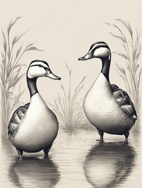 Traditional hand drawn ducks, conceptual unique elegant