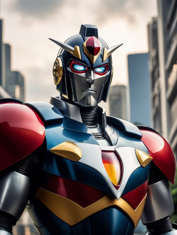 Create an image that shows Daisuke from inside Grendizer with a view of an enemy robot; Crea un immagine che riprende Actarus dall'interno di Goldrake con vista su un robot nemico