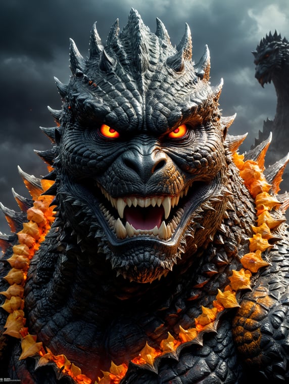 close-up of Godzilla dressed for Halloween