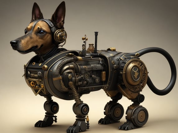 a robot dog in a steampunk style