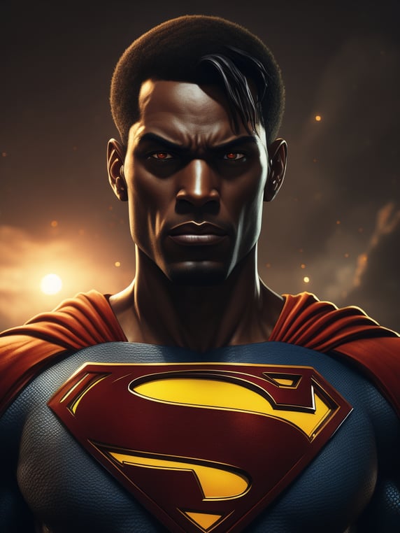 Black Superman, Hero Portrait, Comics, Marvel, Horror, USA, style of Richard Corben