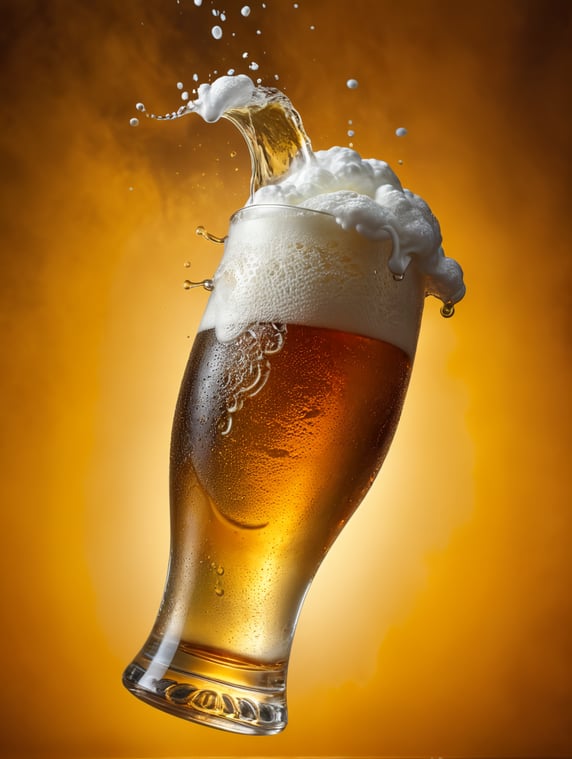 professional photo of a beer glass, Beer foam coming out of a glass