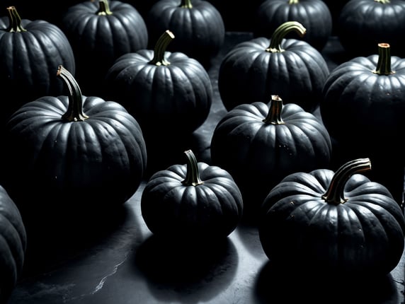 Black pumpkins on a black background