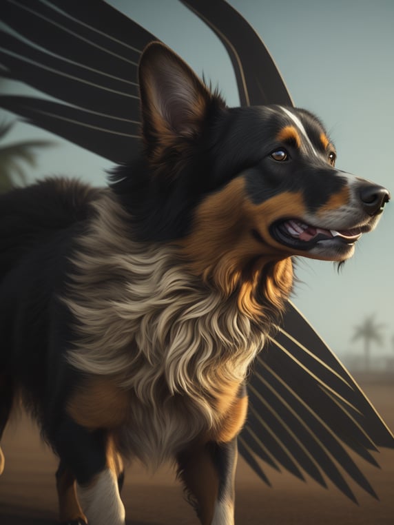 doodle dog being fanned with a palm frond