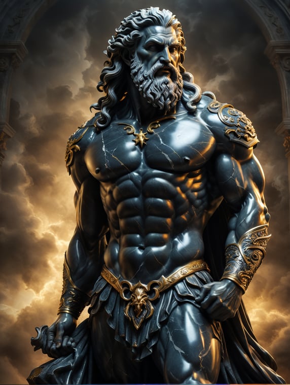 dark marble statue zeus sculpture sharp details gothic aesthetic mythology inspirational dark hues dramatic lighting marble masterpiece legendary deity ethereal print; estatua de mármol oscuro zeus escultura detalles nítidos góticas estéticas mitología inspiradoras tonalidades oscuras iluminación dramática mármol obra maestra deidad legendaria impresión etérea