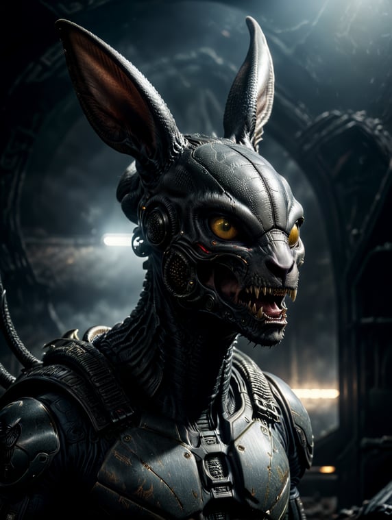 dramatic photo of a xenomorph rabbit