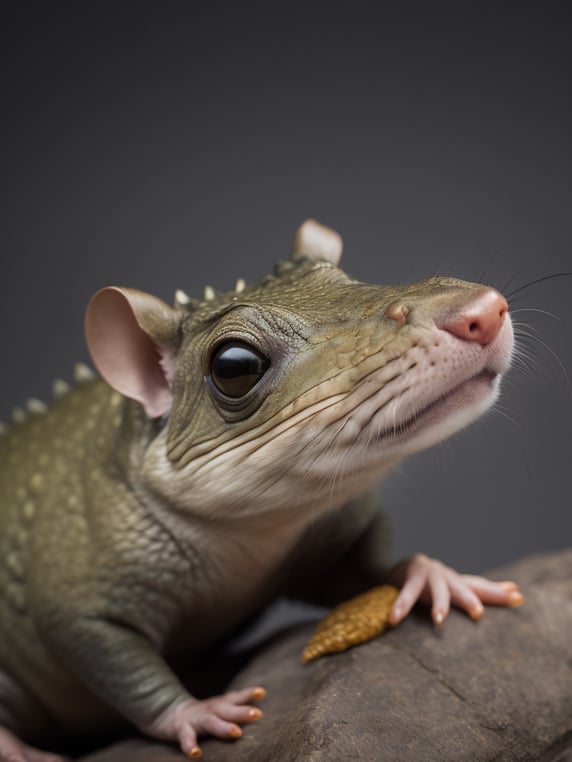 Hybrid rat and crocodile, Depth of field, Incredibly high detail, gradient background, Vibrant colors