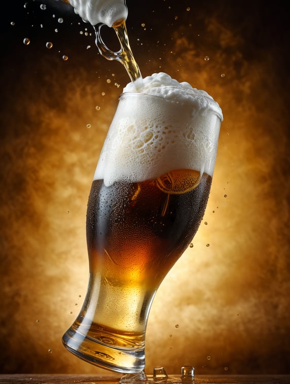 professional photo of a beer glass, Beer foam coming out of a glass