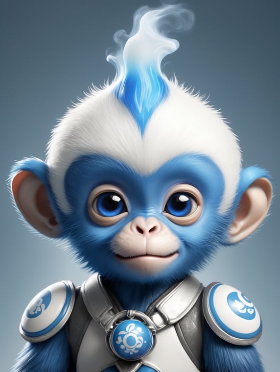 Blue and white monkey cute adorable with blue fire ball fighting