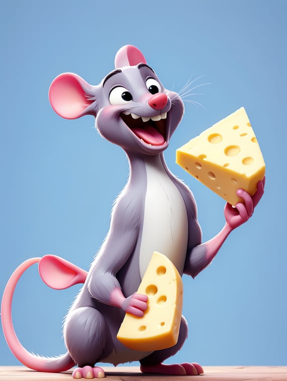 cute pink rat holding a cheese