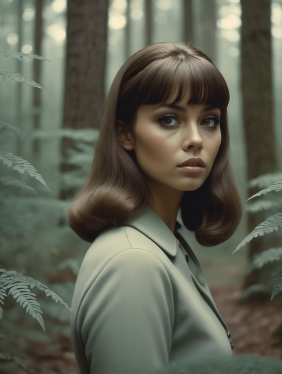 Girl in the forest, 4k, 1960s, femme fatale