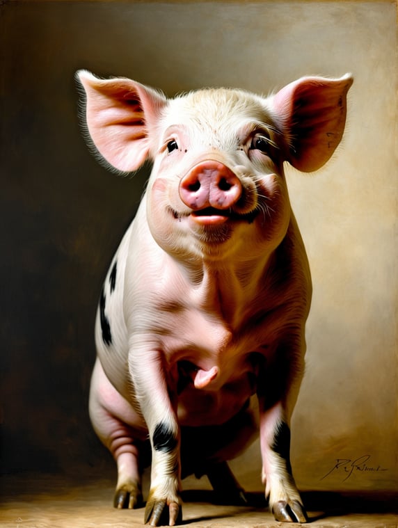 A masterpiece pig painting by Rembrandt Van Rijn,; A masterpiece pig painting by Rembrandt Van Rijn,