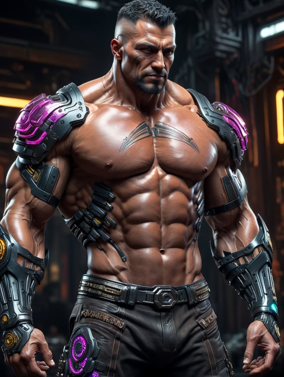 cyberpunk muscle man with hand implants