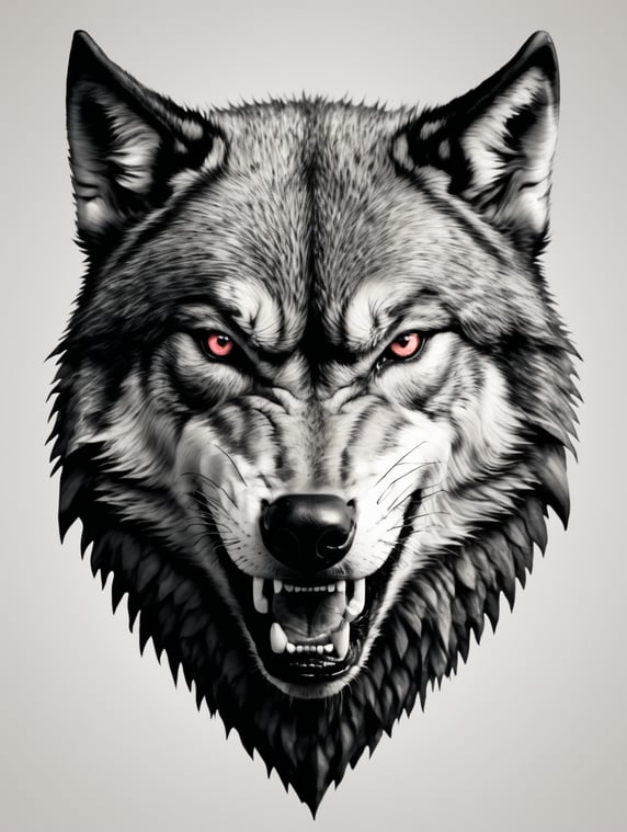 angry Wolf head in black and white