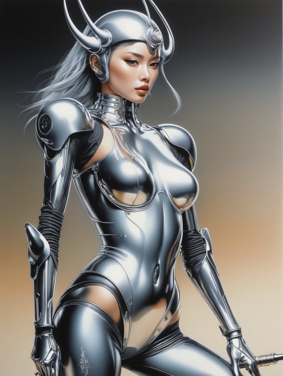 Airbrush painting in style of Hajime Sorayama