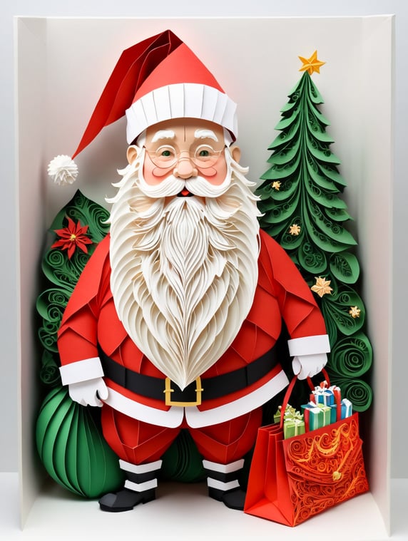 Santa Claus in full height holds a bag of gifts , on a white background, clipart