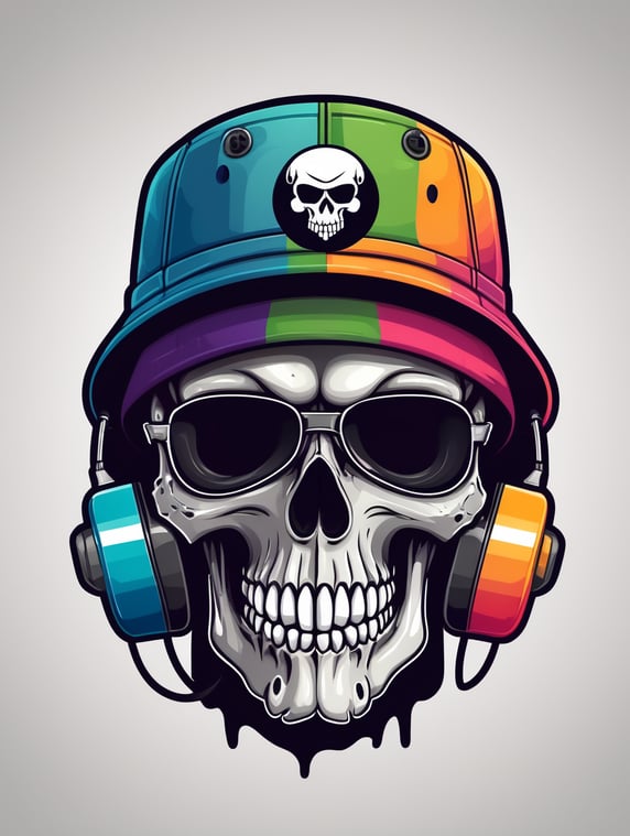 smoking skull wearing bucket hat logo, bright colors, Skull Gaming Logo, vector image