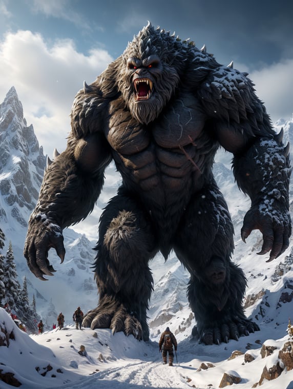 Create a big foot monster in the snow mountian