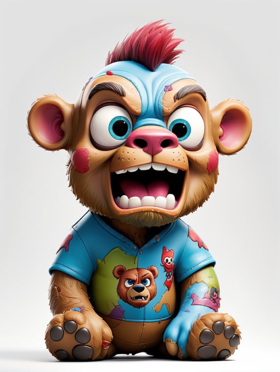 Zombie teddy bear comic style like Philipp Plein white background