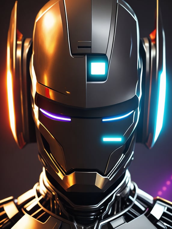 Chrome Ironman, Daft Punk style, laser light, neon, smoky