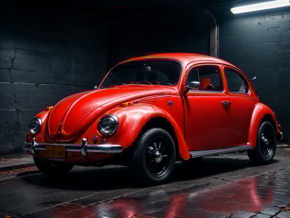 a red and black volkswagen beetle, red and black background