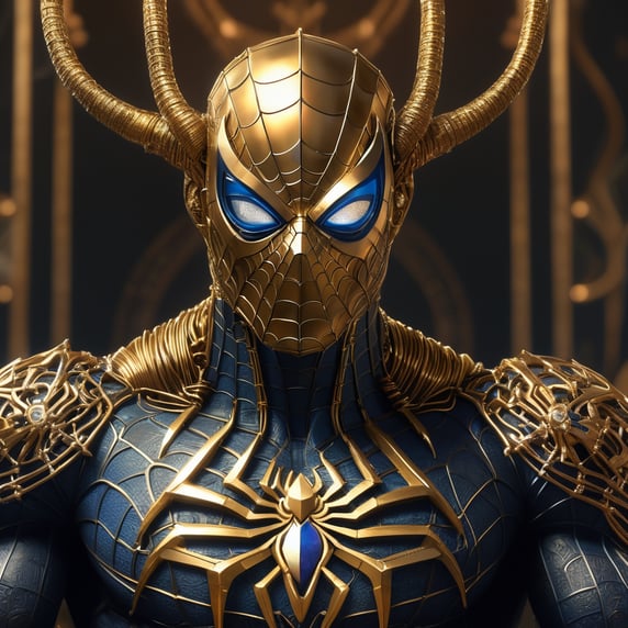 [anthropomorphism spiderman], half body, looking at viewer, dark fantasy demon, gothic cyber, horror egyptian mythology, mysterious golden metal wires, fractional shiny crystals, cult ritual, (masterpiece:1.2) :: (best quality:1.2) :: (intricate) :: (wallpaper), global illumination, ray tracing,