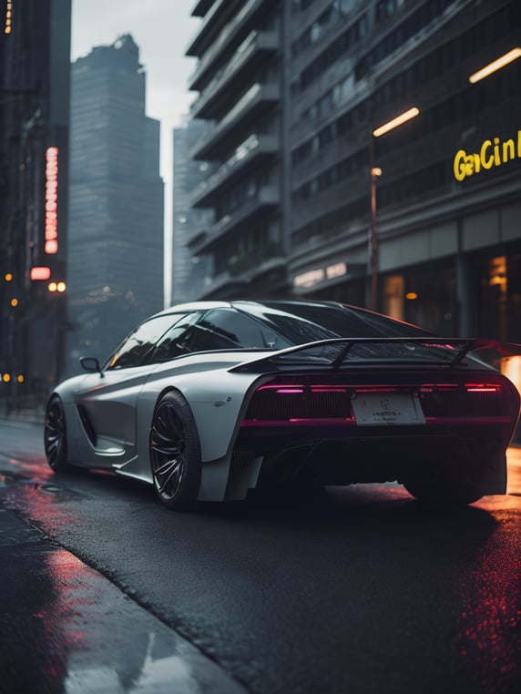 8k resoultion, futuristic, cyberpunk, hyper realistic, white body car, day, blade runner film