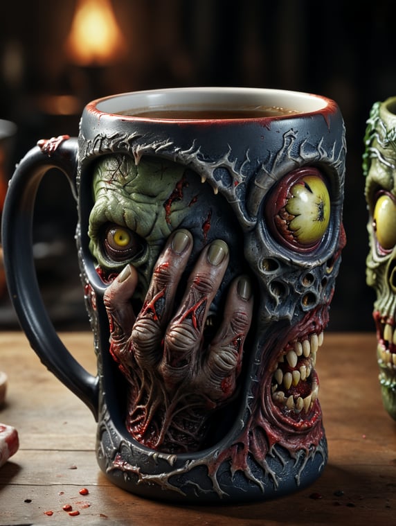 zombie hand hold mug