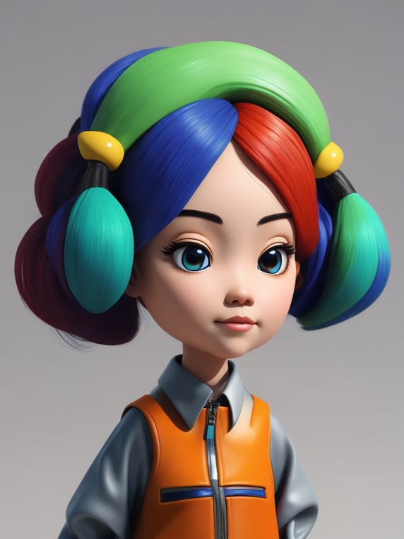 Cute 3d character, korean fashion, colorful hair, blender render, y2k, art toy, creative