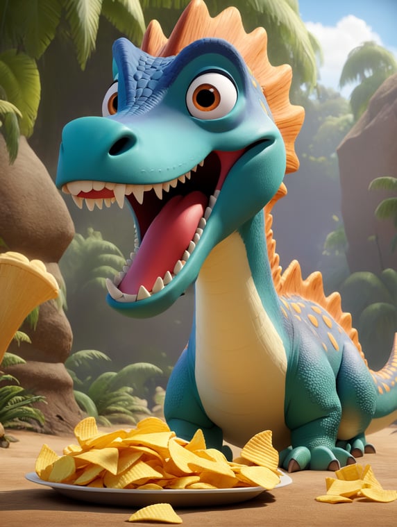 Tyranosaueus rex eat chips