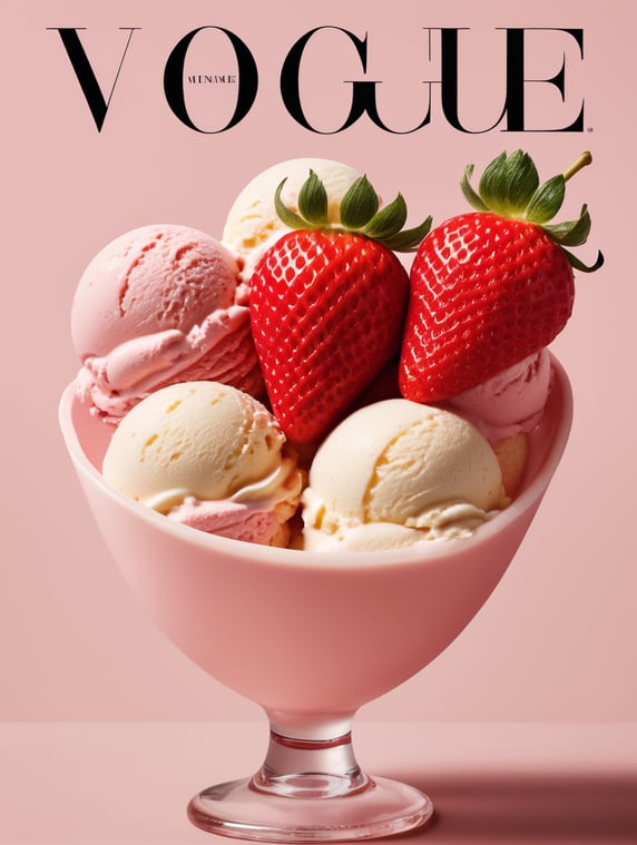 Ice cream with strawberry on the cover of Vogue