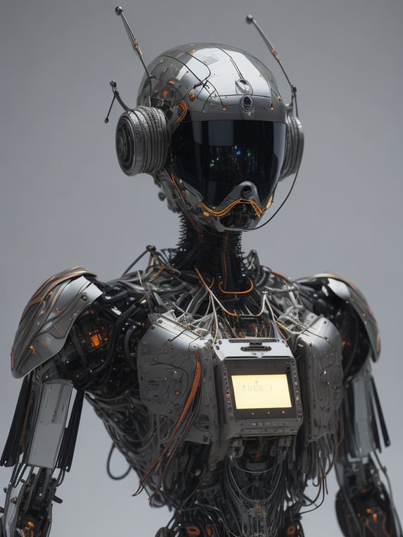 An award-winning fully transparent robot with a mesmerizing concept design. The polycarbonate body reveals the intricate network of PCBs, wires, and electronics, creating a visually stunning display of technology, White background, screen space reflection, glass reflection, what and good color palette, Detailed, innovative, cutting-edge, mechanical concept art