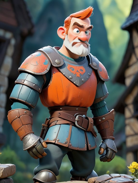 a medieval squire, wearing old and rusting armour, in the style of dungeons and dragons, in the style of 70s line-drawn comic books
