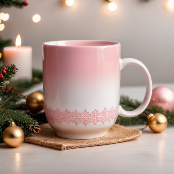 Christmas white mug pink, mockup