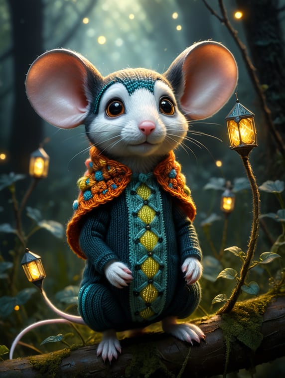 "Long-earred Mouse" Twinkling fireflies Valley Adorable Geometric Lisa Parker whimsical by Alexander Jansson Romanticism Knitted and crocheted