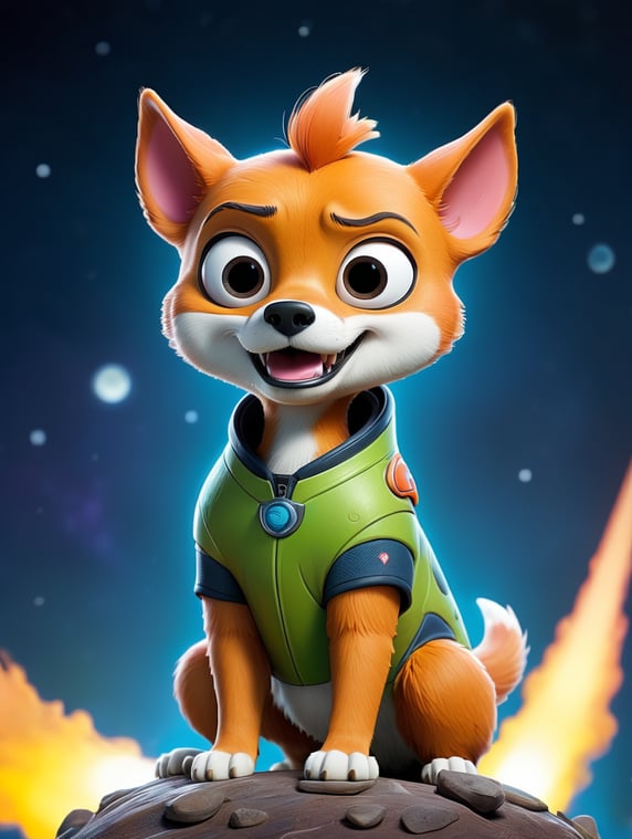 Alien creature similar to Shiba dog, shiba on rocket