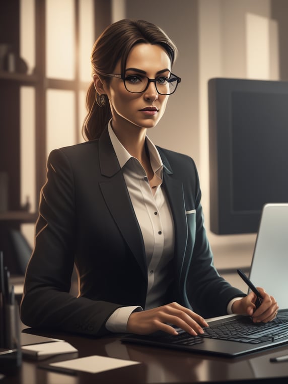 businesswoman at work, 2d vector illustration in the style of kit8