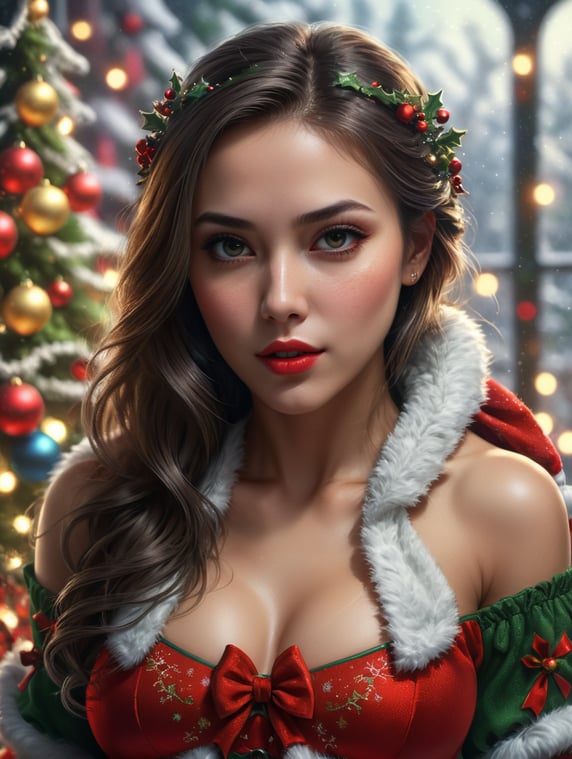 sexy girl wearing christmas clothes with Christmas background
