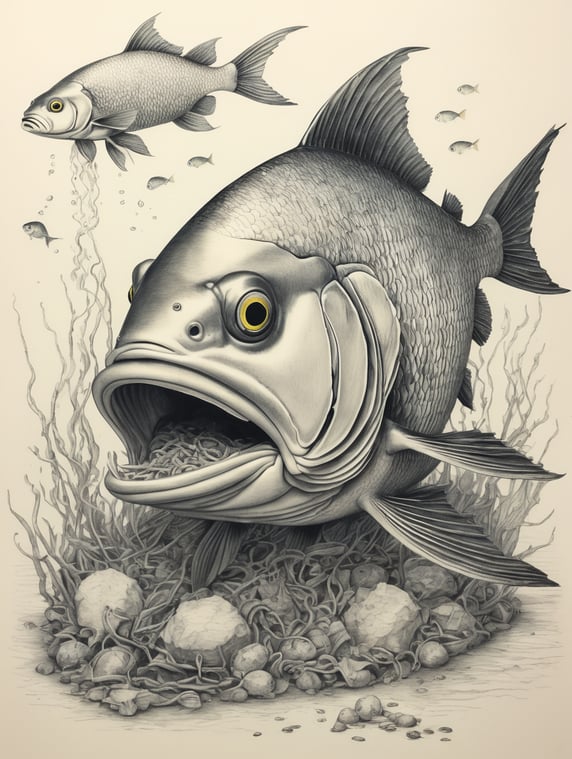 pencil art The fish eating waste