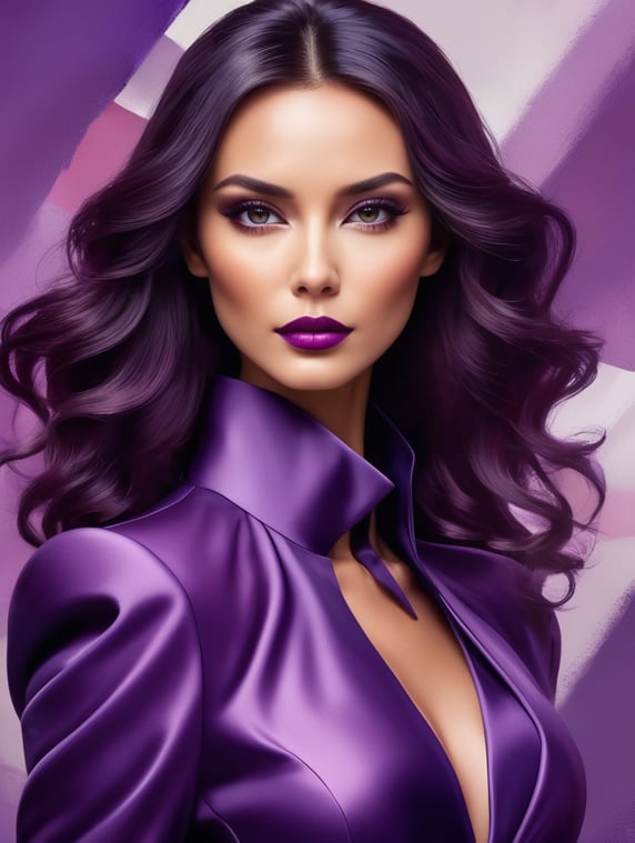 Fashion, glamorous, woman, portrait, chic, elegant, high end purple, vibrant, high contrast, abstract, close-up