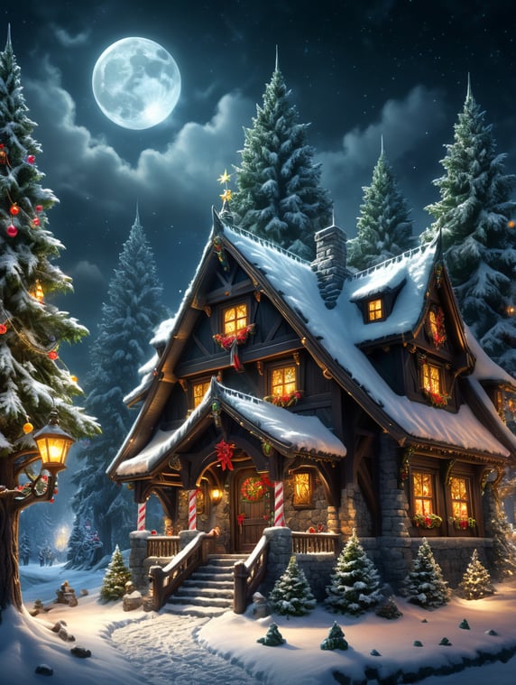 Christmas in the snow with elves and candy