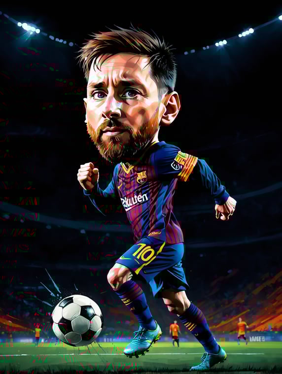 Messi con pateando el balon de futbol, ((high face)) background dark, dramatic lighting