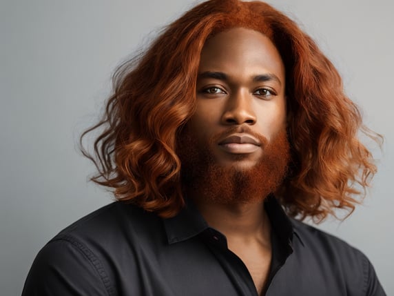 black man with ginger hair, professional photo, sharp on details