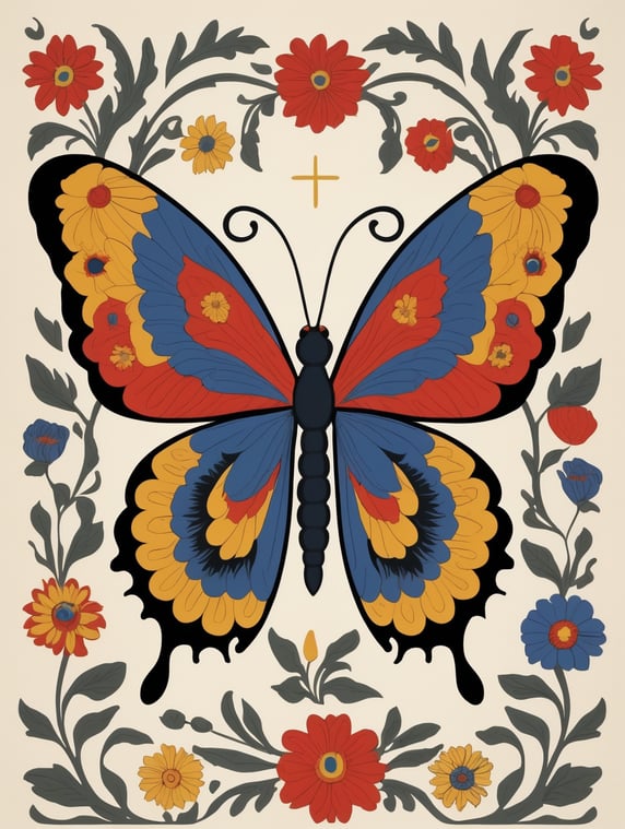 Butterfly primary colors slavic style death and rebirth symbolism flowers