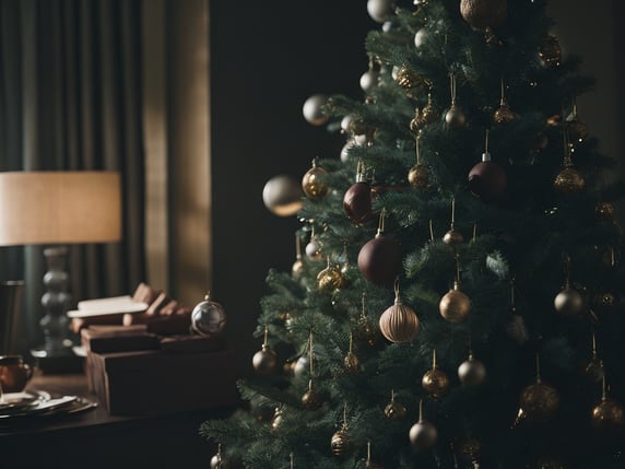 merry christmas, bubbles and gift on the Christmas tree