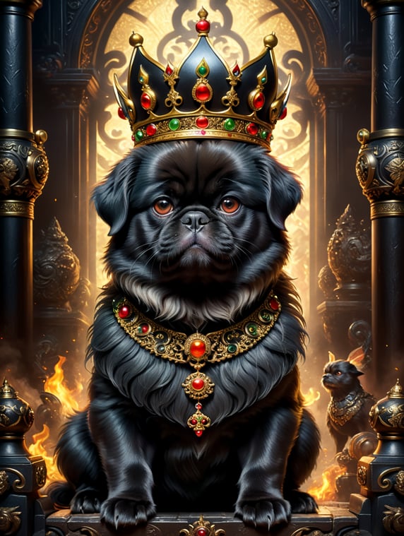 Disney Pixar inspired movie poster with the title Jimin in the image a black Pekingese king