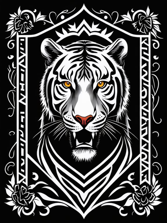 A vector art of a Tiger tattoo, black and white