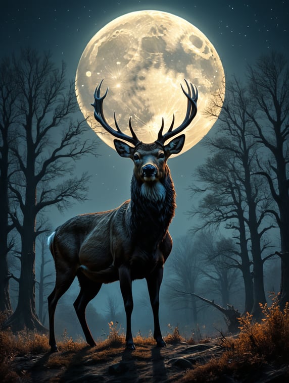 deer silhoutte and fullmoon